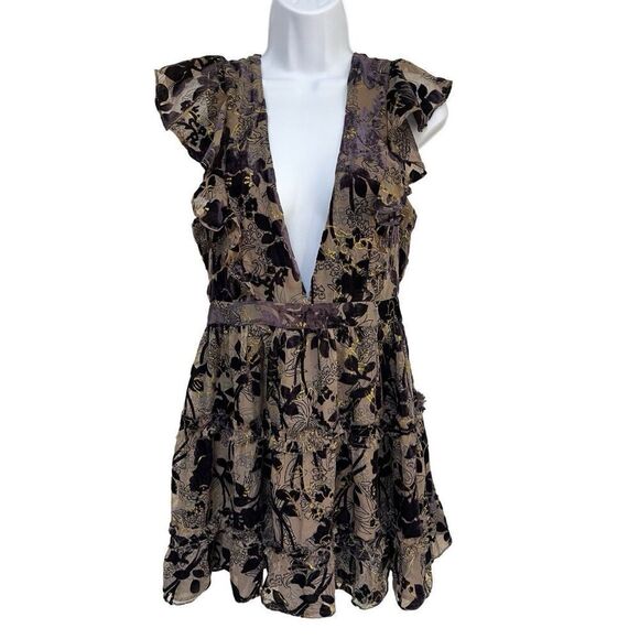 House Of Harlow 1960 X Revolve Mini Dress Purple Velvet Ruffle Deep V Women’s M - Picture 2 of 16